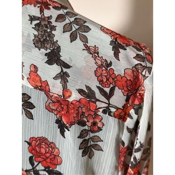 Women’s a new day Mint Floral Button Front Long Sleeve Sheer Blouse Size XL - Picture 5 of 6